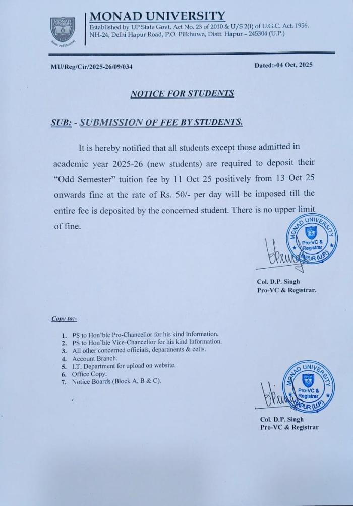 Fee Submission Notice October-2025